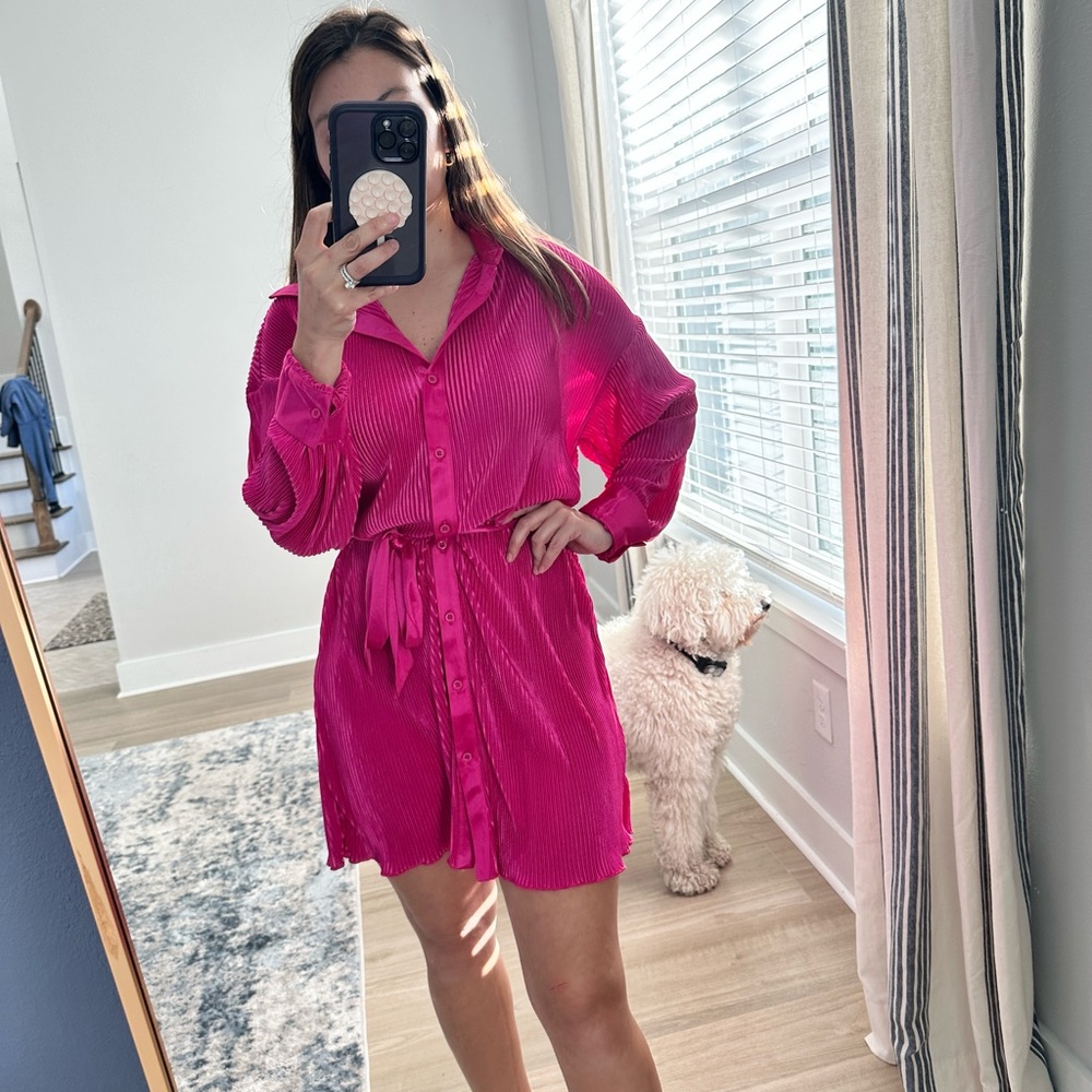 Hot Pink Pleated Dress